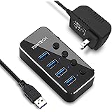 Powered USB 3.0 Hub, RSHTECH 4 Port USB Hub Splitter Portable Aluminum USB Data Hub Expander with Individual On/Off Switch an