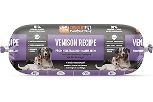 CountryPet Naturals New Zealand Venison Frozen Fresh Dog Food, High-Protein 91% Grass-Fed Free-Range Meat, Gently Cooked, Grain-Free, Omega-3s, 6 lb (4 Rolls)