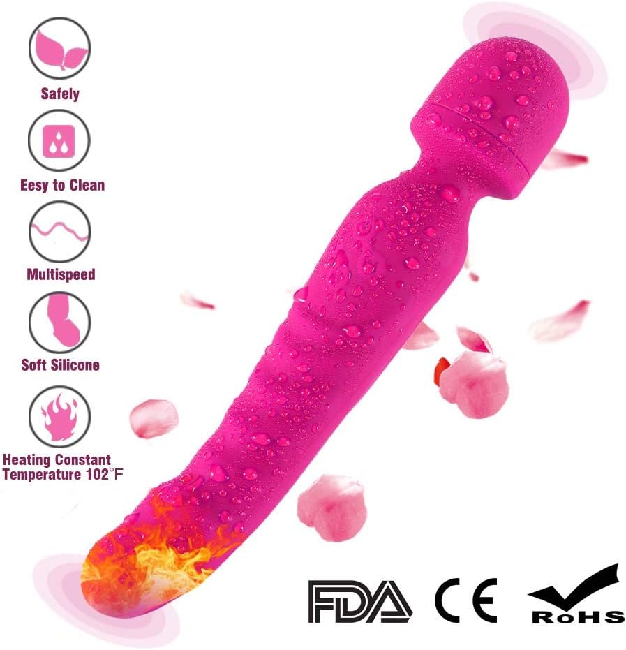 Dual Motors Safe Silicone Wand Massager with Heating Tail - 7 Period of Vibration Frequency - USB Recharging - 100% Waterproof - Help You Relaxing Yourself.