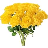 TFSWUFI Yellow Roses Artificial Flowers 15 PCS, Fake Roses Silk Flowers with Long Stems, Faux Rose for Wedding Centerpieces, Home Decor, Indoor Floral Arrangements, Party Decor, DIY Bouquet (Yellow)