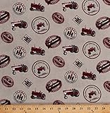 Cotton Farmall Tractors International Harvester Logos Slogans Country Farm Burlap-Look Cotton Fabric Print by The Yard (10200)