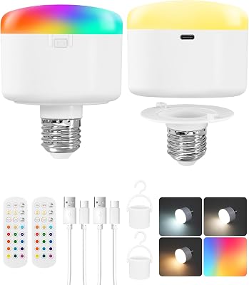 Conjunto de 2 lâmpadas recarregáveis com soquete E27 e comando RGB