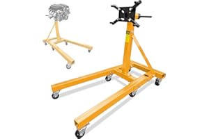LOCKIETTA Heavy Duty Foldable Engine Stand 2000LBS Capacity, 360 Degree Rotating Head and Adjustable Arms for Auto Repair, Vehicle Maintenance, 6-Universal Casters, Yellow