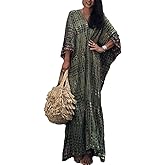 Eddoyee Plus Size Beach Kaftan Dresses for Women Print V-Neck Long Swimsuit Cover Ups