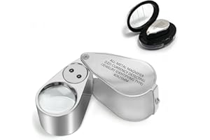 GPJYYDS 40X Full Metal Illuminated Jewelers Eye Loupe Magnifier, Small Pocket Folding Magnifying Glass Jewelry Loop with LED for Gems, Jewellery, Coins, Map, Stamps, Currency Detect, Elders Gift, 1'' Lens Dia