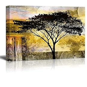 Abstract Canvas Wall Art - Black Tree on Grunge Background - Giclee Print Gallery Wrap | Modern Home Art - 12x18 inches