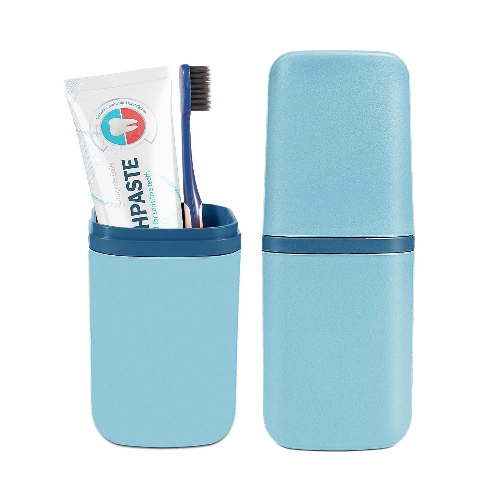 COMNICO Travel Toothbrush Cup Case Portable PP Seal Tooth Brush Holders Cover Multi-Function Toothpaste Storage Container Cup for Home School Camping Business Trip Bathroom (Blue)