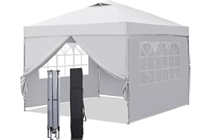 GDY 10x10ft Pop Up Canopy Tent with Sidewalls, Outdoor Canopy Tent, Beach Gazebo, Easy Set up Gazebo for Events, Parties, Camping, White.