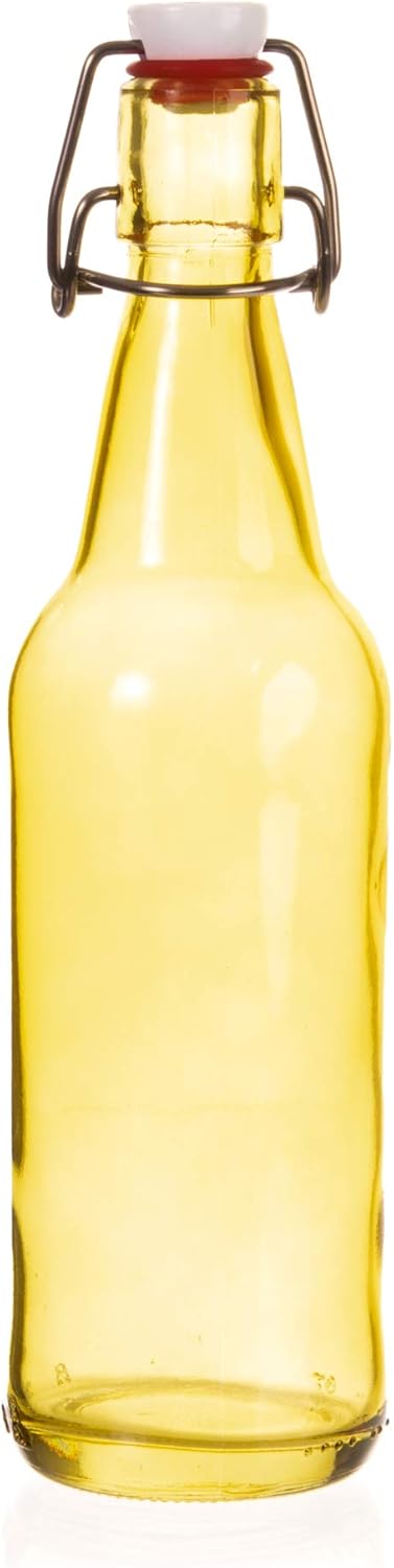 16.9 oz. Yellow Glass Grolsch Beer Bottle, Quart Size - Airtight Seal with Swing Top/Flip Top - Supplies for Home Brewing & Fermenting of Alcohol, Kombucha Tea, Wine, Homemade Soda (Single)
