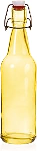 16.9 oz. Yellow Glass Grolsch Beer Bottle, Quart Size - Airtight Seal with Swing Top/Flip Top - Supplies for Home Brewing & Fermenting of Alcohol, Kombucha Tea, Wine, Homemade Soda (Single)