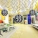 70th Birthday Decoration,Konsait 70th Birthday Hanging Swirl (15Counts),Happy Birthday & 70 Table Confetti (1.05oz) Black and Gold Hanging Swirl Ceiling Decor Table Decor for Birthday Party Decoration