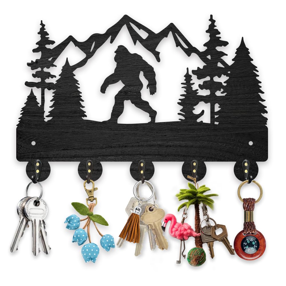 MAYJOYDIY Wooden Alloy Mountain Ape Wall Hook Gorilla Key Rack 20x30cm Wall Mountain Forest Animal Theme Hooks with 5 Strong Alloy Hooks for Living Room Hallway Entryway Gift