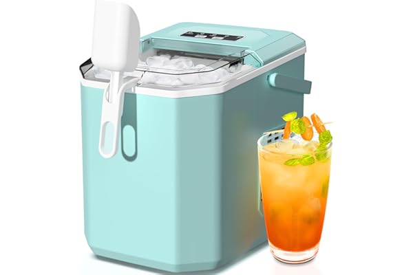 ZAFRO Countertop Ice Maker,Portable Ice Machine with Carry Handle,Self-Cleaning,Basket and Scoop,9 Cubes in 6 Mins,26.5lbs/24Hrs,2 Sizes of Bullet Ice,for Home,Kitchen,Party,Black,Green