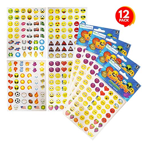 ArtCreativity Assorted Emoji Stickers For Kids, 12 Pack With 72 Sheets