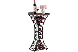 VEVOR 15 Bottle Wine Rack,Iron Freestanding Floor Wine Holder, Mini Bar Stand Liquor Cabinet with Wood Tabletop, for Home Bar