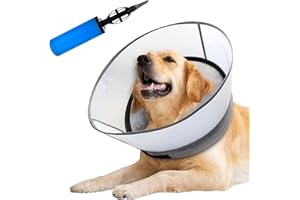 AMZDAMAI Inflatable Dog Collar, 2-in-1 Inflatable Cone with Detachable Anti-Licking Shield, Soft Cone for Surgery Recovery, Does Not Block Vision (Grey, L(Neck:15-18"))