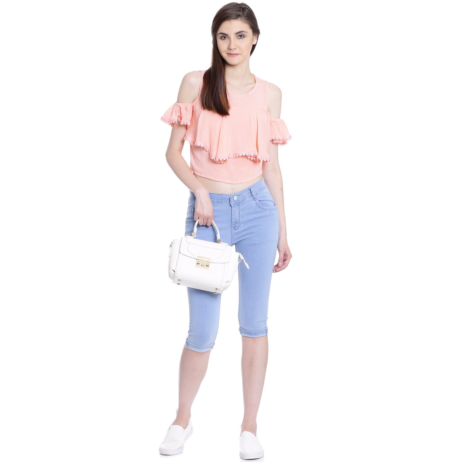 broadstar women denim ice blue capri