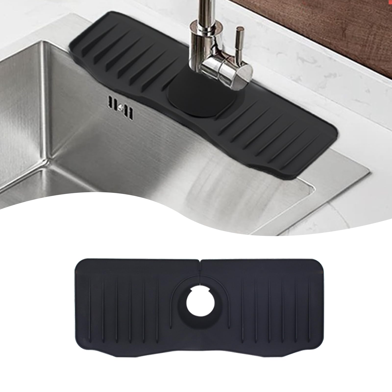 Photo 1 of Kitchen Faucet Sink Splash Guard Silicone Faucet Water Catcher Mat for Countertop,Bathroom,Farmhouse(Black)