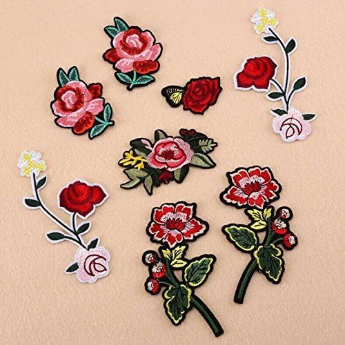 8pcs/lot Cloth Patches Garment Applique DIY Decoration Accessories Iron On Embroidered Patch Set-Vivid Color Forever Valentine Rose Patch