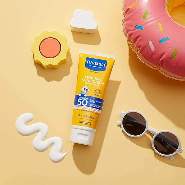 MUSTELA BABY MINERAL SUNSCREEN LOTION SPF 50 BROAD SPECTRUM – FACE & BODY SUN LOTION FOR SENSITIVE SKIN – WATER RESISTANT & FRAGRANCE FREE – REGULAR & FAMILY SIZE
