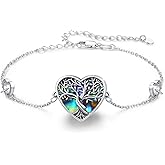 Cuoka Tree of Life Bracelet S925 Sterling Silver Heart Abalone Family Tree Nature Bracelets Jewelry for Women Anniversary Birthday Christmas Gifts for Wife Mom Her with Gift Box