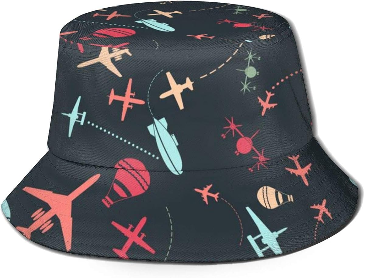 Unisex Airplane Travel Bucket Hat Summer Fisherman Cap Sun Hat at