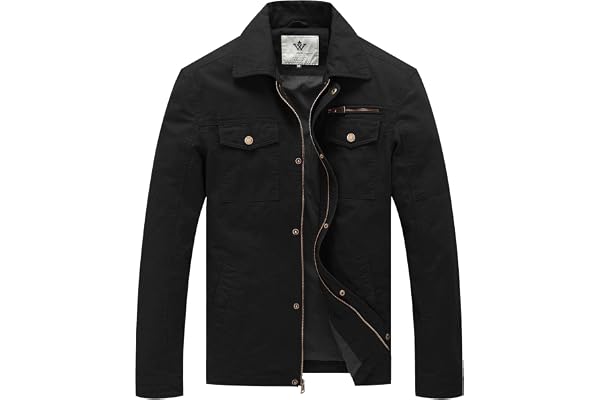 WenVen Men's Casual Canvas Cotton Military Lapel Jacket