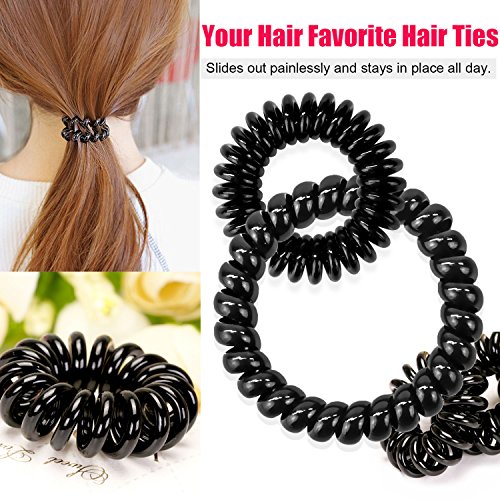 IBEET 6PCS Hair Ties, Power Traceless Elastics Hair Rings, Sprial Hair Ties No Crease, Phone Cord Hair Tie Painless Ponytail Holder Coil Hair Ties for Girls Women - 2 SIZE, Black