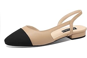 Adrizzlein Womens Slingback Flat Pumps Closed Round Toe Two Toned Casual Flat Office Shoes