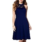 WOOSEA Women's Vintage Floral Lace Halter Neck Cocktail Formal Swing Dress (X-Large, Navy Blue)