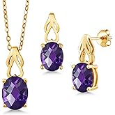 Gem Stone King Gemstone Birthstone Pendant and Earrings Jewelry Set for Women | 18K Yellow Gold Plated Silver | Oval 9X7MM | 18 Inch Chain | Fine Jewelry Gifts