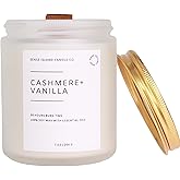 Crackling Wood Wick Vanilla Cashmere Scented Candle Natural Soy Wax 50 hrs Long Lasting Hand-Poured Highly Scented Crackle Wooden Wick Soothing Sound