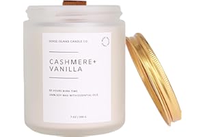 SENSE ISLAND Crackling Wood Wick Vanilla Cashmere Scented Candle Natural Soy Wax 50 hrs Long Lasting Hand-Poured Highly Scented Crackle Wooden Wick Soothing Sound