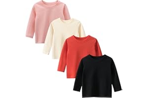Winzik Girls Boys Long Sleeve Shirts Toddler White T Shirts 4 Pack Crewneck Tee T-Shirt Basic Top 2-7T