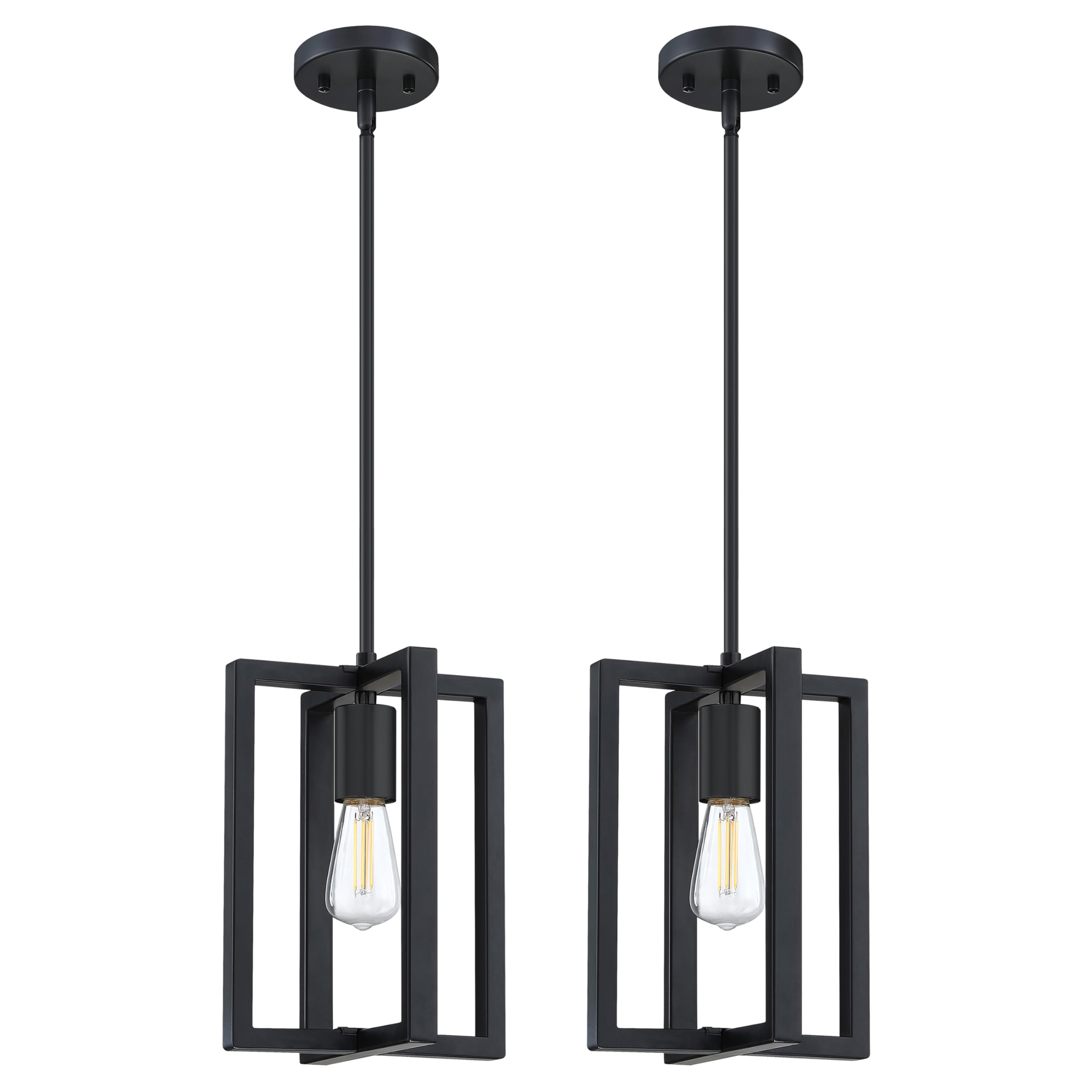 Photo 1 of 2 Pack 1 Light 7.25" Hanging Farmhouse Indoor Kitchen Island Pendant Light Lantern Cage Black Finish,for Kitchen Island Over Sink Dining Room,Adjustable Length UL Certification