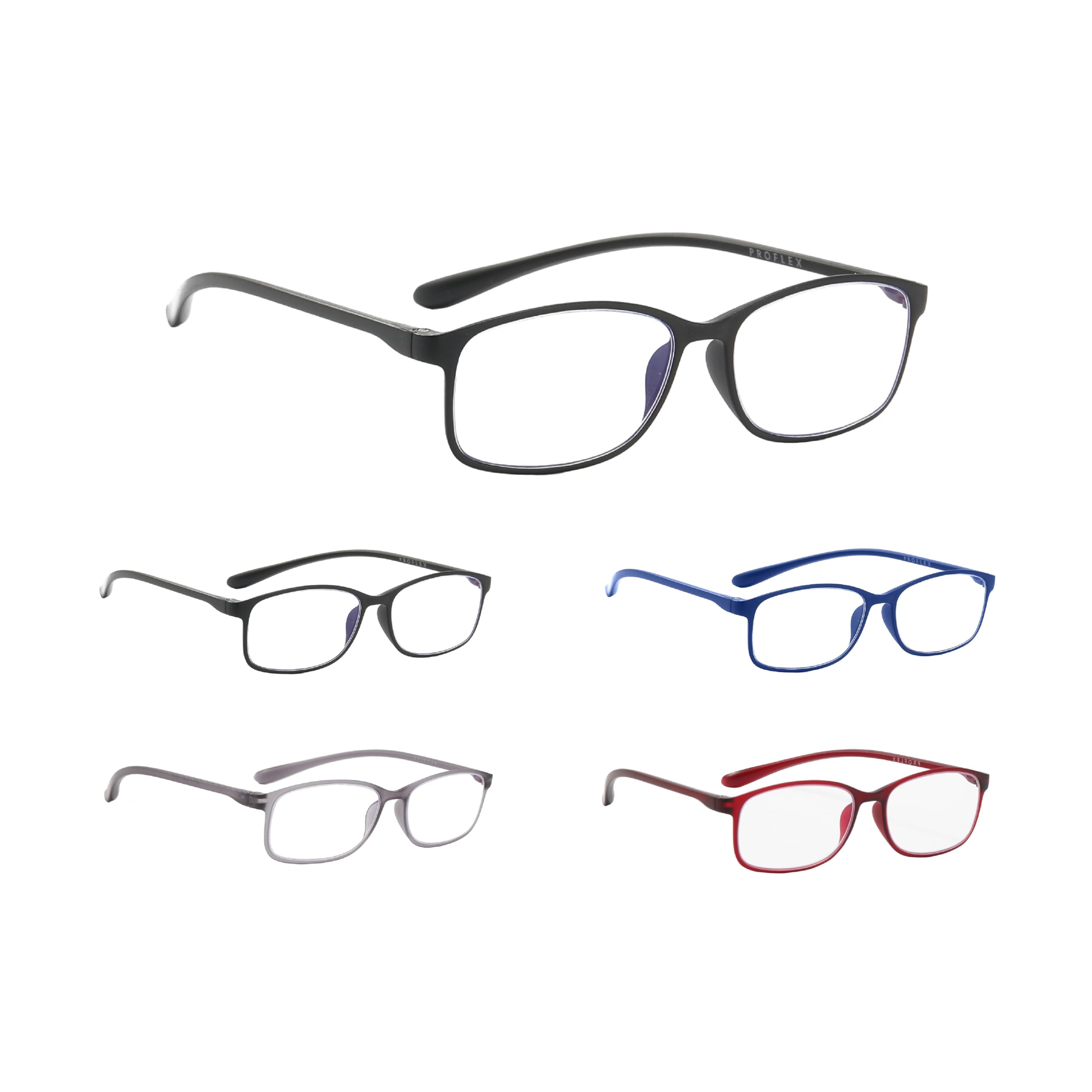 PROFLEX BluOptix Blue Light Blocking lightweight, flexible, scratch resistant, unisex (mens + womens), computer screen technology reading glasses (BLK, BLU, RED and GRY, +1.5) — image 1