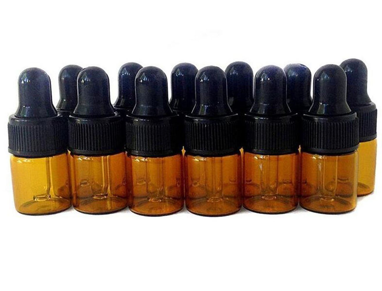 3ml 3/4 Dram Refillable Amber Glass Essential Oil Bottles with Glass Eyed Droppers Makeup Cosmetic Sample Container Bottle Jar for Essential Oil Aromatherapy Use Pack of 12 (3ml)