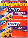 Hefty Slider Storage Bags, Quart Size, 4 Boxes of 46 Bags (184 Total)