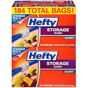 Hefty Slider Storage Bags - Quart Size, 4 Boxes of 46 Bags (184 Total)