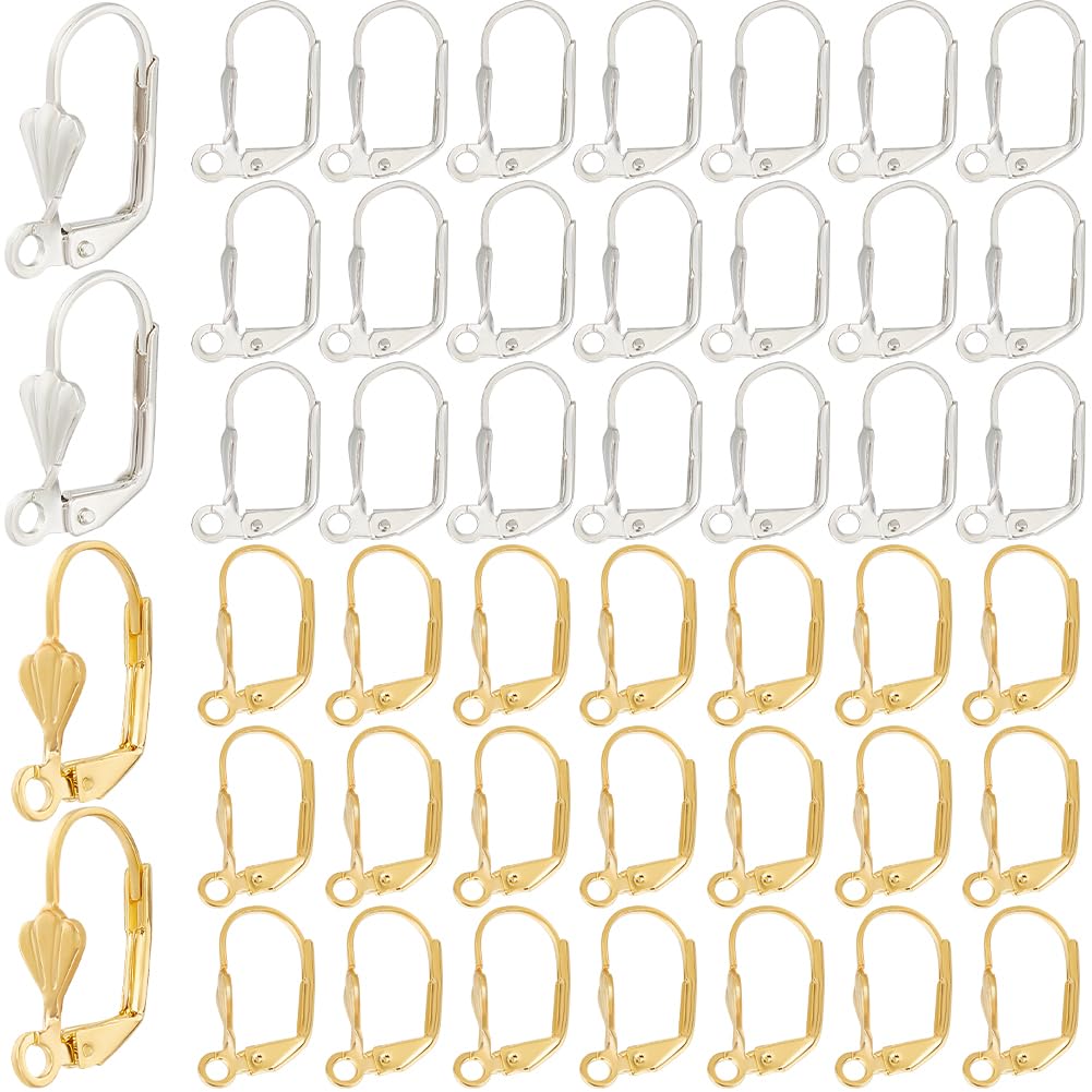 SOFPLATE 1 Box 200Pcs Leverback Earring Hooks Gold Earring Findings Bulk Brass Silver French Hook Ear Wires Small Dangle Huggie Lever Back Earring Hooks for jewellery Making Supplies DIY Beginner Wome