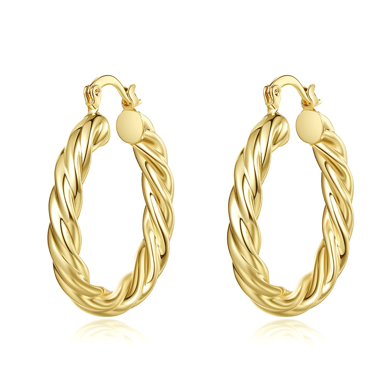 Yumay-9ct Gold Plated Very Large Twisted Creole Hoop Earrings for Womens,30X25mm Big Oval Earrings for Girls.