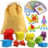 GEMEM 155 Pcs Wooden Pattern Blocks Set Geometric Shape Puzzle ...