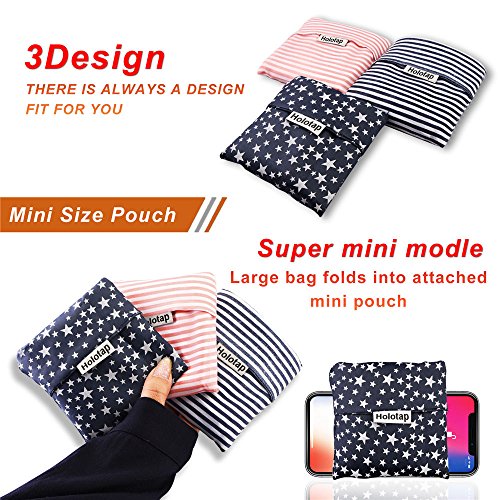 Reusable Grocery Bags 6 Pack Heavy Duty Folding Shopping Tote Bag by Holotap Washable, Durable, Lightweight and Waterproof Nylon Reusable Shopping Bags (Starry sky, Stripe) - Thumbnail 2