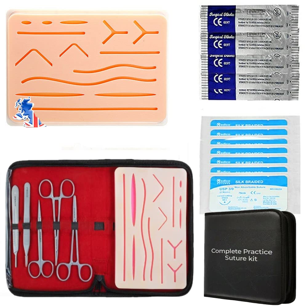 Complete Suture Practice Kit For Medical Students Vets & Nurses for Training, Reusable True Skin Feel Silicon Suturing Pad With Necessary Tool Kit For Training