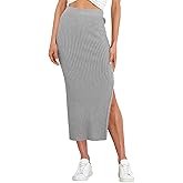 Runcati Women's Bodycon Knitted Pencil Skirts Elastic Split High Waisted Midi Skirt
