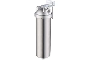 Amwater NSF/ANSI 42 Stainless Steel Whole House Water Filter Housing, 10" x 2.5" Sediment Water Filter System for Heavy Duty, Well & City Water, 1" NPT Port, Drain Valve Style C