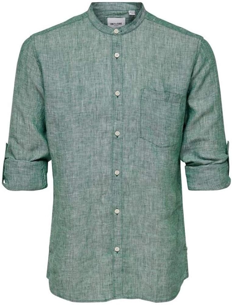 Only & Sons Camisa para Hombre Collar Coreano en Lino Verde 22013259-POSYGREEN: Amazon.es: Ropa y accesorios