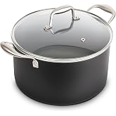 TeakLake 8QT Nonstick Ceramic Stock Pot with Tempered Glass Lid, Cool Touch Handles, Induction Ready &ndash; Large Cooking Soup Pot for Chili, Pasta, Stew, Easy Cleanup