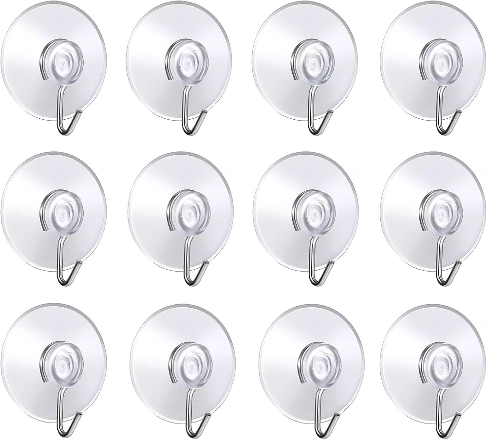 Navoys 12pk 40mm Suction Cup Hooks PVC Metal Window Glass Bath Kitchen Towel