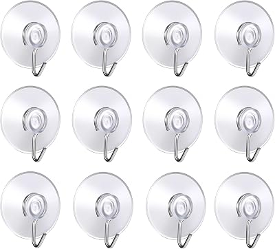 Navoys 12pk 40mm Suction Cup Hooks PVC Metal Window Glass Bath Kitchen Towel